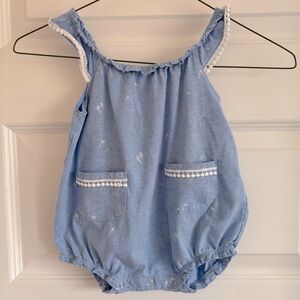 Vignette Blue Romper with White Trim